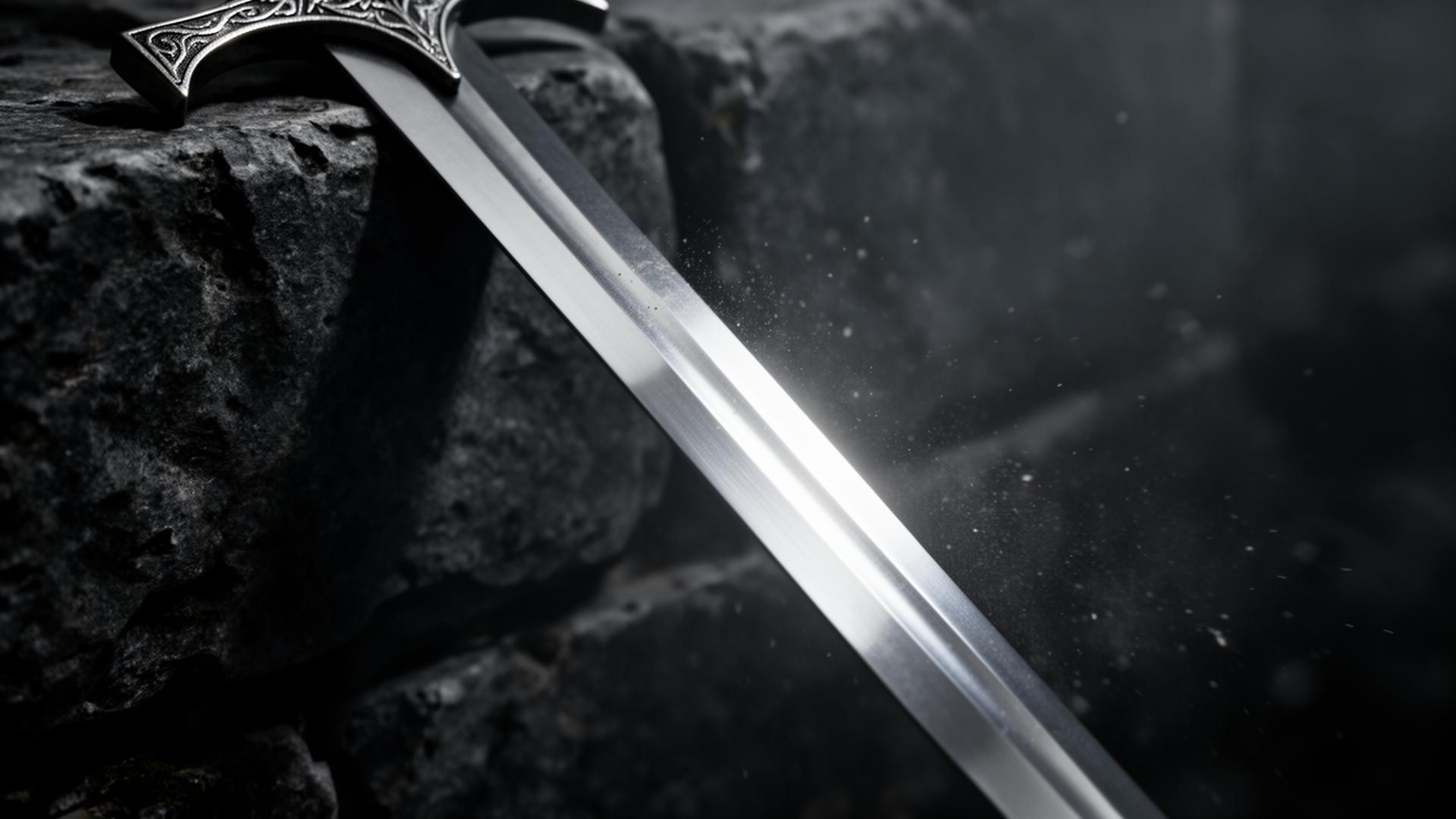 Espada repousada sobre pedra